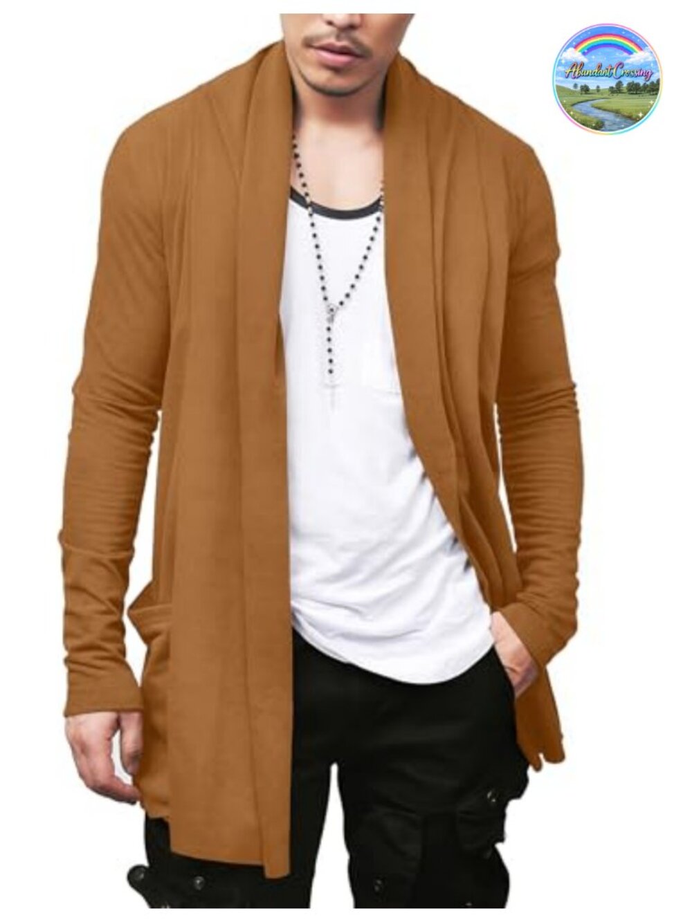 Ruffle Shawl Collar Open Front Long Cardigan Lightweight Sweater